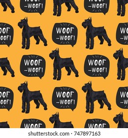 Dog Giant Schnauzer seamless pattern colorful with hand drawn banner woof-woof