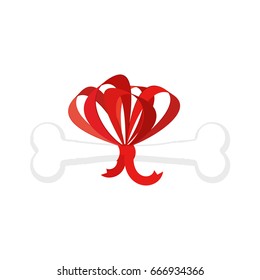 Dog gift Bone with bow isolated. present for home pet

