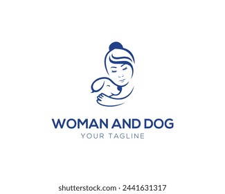 Dog and Girl Care Logo Icon Design Concept Vector Template.