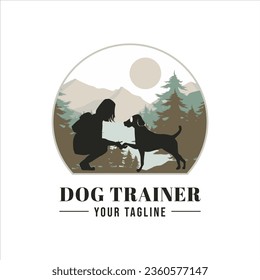 Dog And Girl Silhouette For Animal Trainer Logo Or Company Design 