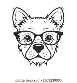 dog with glasses black and white vector