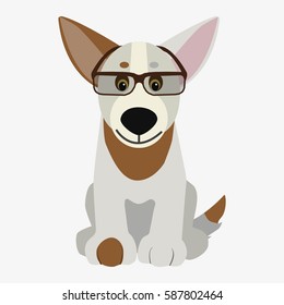 dog in glasses. Cartoon character. Children toy. Cute pet. Flat vector stock illustration