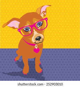 Dog With Glasses Pop Art Vector Illustration