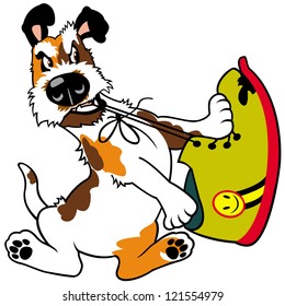 dog gnaw shoe,cartoon picture isolated on white background,vector illustration