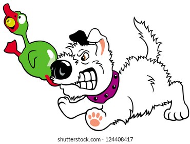 dog gnaw toy duck,cartoon picture isolated on white background,vector illustration