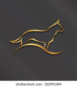 Dog gold styled silhouette image. Concept of animal pet, veterinary, domesticated.