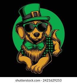 Dog golden retriever costume saint patrick's day vector illustration for your company or brand