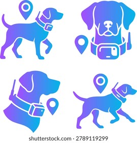 Dog with GPS collar and tracker outdoor pet tracking electronic device modern blue gradient illustration.