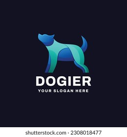Ilustración del icono del vector de logotipo colorido de gradiente de perro
