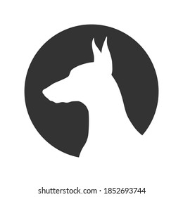 Dog graphic icon. Doberman sign in the circle isolated on white background. Dog breeding symbol. Vector illustration