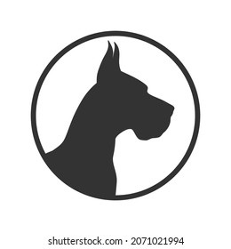 Dog graphic icon. Great Dane sign in the circle isolated on white background. Dog breeding symbol. Vector illustration