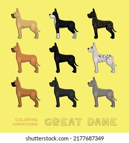 Dog Great Dane Coloring Variations Cartoon Vector Illustration