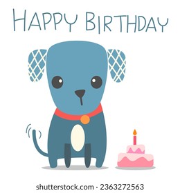 Dog green cartoon so cute. On cake white background. Happy birthday. Vector and illustration 