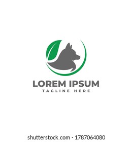 Dog and green leaf Logo Vector Icon Illustration