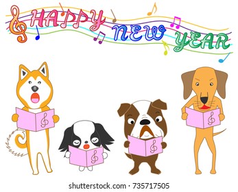 Dog greeting card. Dog plays music and celebrates the New Year.