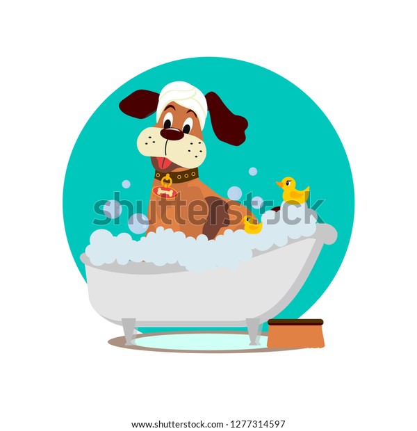 Dog Grooming Cute Dog Taking Bath Stock Vector (Royalty Free) 1277314597