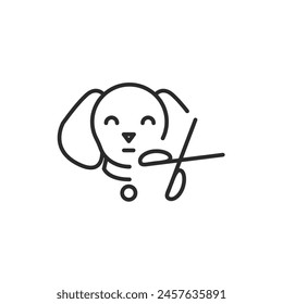 Dog Grooming icon. This icon portrays a happy dog with grooming scissors, symbolizing the care and hygiene services provided by pet groomers. Vector illustration