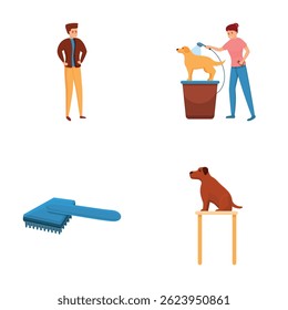 Dog grooming icons set cartoon vector. Animal grooming salon. Pet care