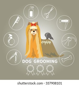 Dog Grooming Icons Vector Set. Tools Used In Beauty Salon For Animals.