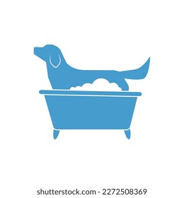 Dog grooming logo in blue color