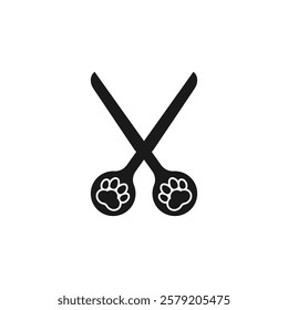 Dog grooming logo design template. Scissors with paw prints on the handle. Vector isolated illustration on white background.	