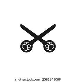 Dog grooming logo design template. Scissors with paw prints on the handle. Vector isolated illustration on white background.	