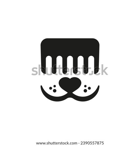Dog grooming logo design template. Dog face with comb. Vector clipart and drawing. Isolated illustration on white background.