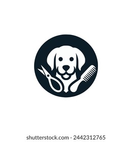 dog grooming pet animal care logo vector illustration template design