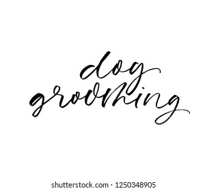 Dog grooming phrase handwritten in an elegant calligraphic style on white background. Modern brush calligraphy. Vector ink illustration. Isolated on white background.