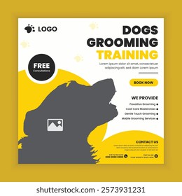 Dog grooming service social media post design or pet business web square post banner template