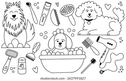 Dog grooming vector hand drawn vector set