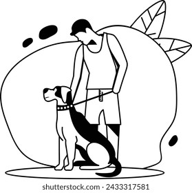 Dog guardians or parents vector design, Pet Care or Sitting Symbol, boarding and training of animals Sign, mammals and human friendship stock illustration, Person holding Doggy Leash concept