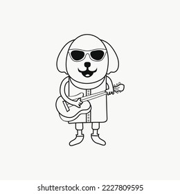 Dog guitarist vector outline graphic