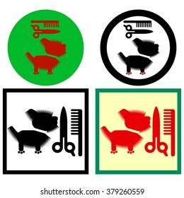 Dog hairdresser.
Symbolic image of a pet and tools for cosmetic hair clippers.