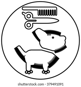 Dog hairdresser.
Symbolic image of a pet and tools for cosmetic hair clippers.