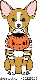 Perro de Halloween, perro de la momia, dibujo del perro de Chihuahua