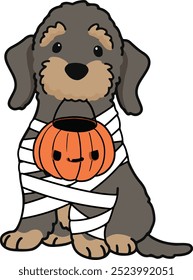 Dog Halloween, Mummy Dog, Dachshund Dog drawing