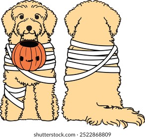 Hund Halloween, Mumie Hund, Goldendoodle Hundezeichnung