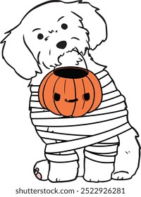 Dog Halloween, Mummy Dog, Maltese Dog drawing