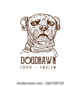 Dog hand drawn , logo dog emblem sketch