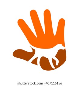 dog and hand logo vector.