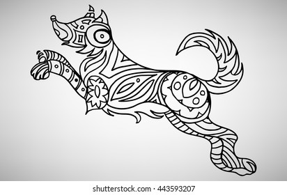 Dog. Hand-drawn with ethnic pattern. Coloring page - isolated on a white background. Zendoodle patterns. Vector illustration.