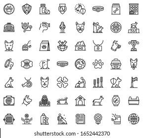 Dog handler icons set. Outline set of dog handler vector icons for web design isolated on white background