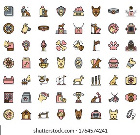 Dog handler icons set. Outline set of dog handler vector icons thin line color flat isolated on white