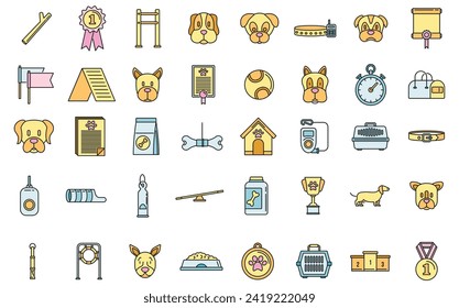 Dog handler trainer icons set. Outline set of dog handler trainer vector icons thin line color flat on white