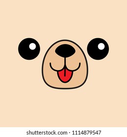 Dog happy square face head icon. Contour line silhouette. Brown color. Cute cartoon puppy character. Kawaii animal. Funny baby pooch. Love Greeting card. Flat design. White background Isolated. Vector