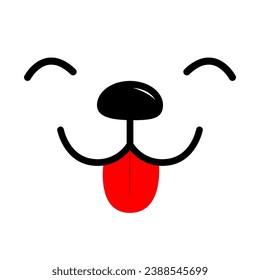 Perro alegre cuadrado sonriente cara icono de cabeza. La lengua roja fuera. Nariz negra, ojos. Línea de contorno. Un animal divertido de Kawaii. Caricatura de cachorro. Tarjeta de saludo de amor. Diseño plano. Fondo blanco. Vector