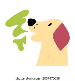 Dog Has Smelly Breath. Vector Illustration On White Background.