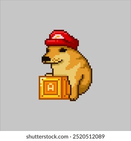 Cão com um chapéu e um balde misterioso, pixel art meme