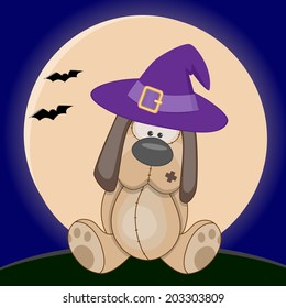 Dog in hat on the background of the moon